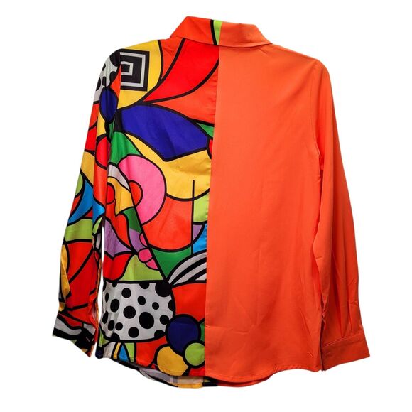 Women Floral Patchwork Print Shirt Long Sleeve Button Down Casual Blouse X-Small - Picture 2 of 9